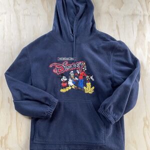 Vintage Disney Hoodie Mens Large Blue Fleece Pullover Mickey Mouse Original Crew
